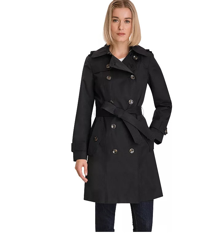 NWT London Fog Women’s Size M Black Double Breasted Mid-Length Trench Coat