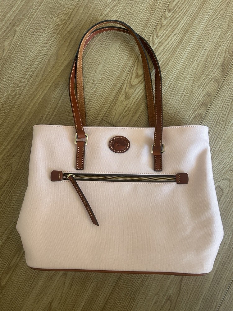 Dooney & Bourke Pink Solid Tote Bag – Zip Top, Gold Hardware, Red Lining