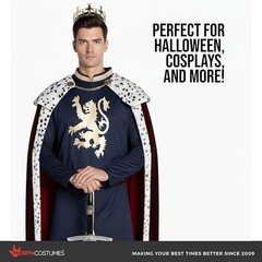 Men`s Royal Medieval King Costume Adult King Arthur Medieval Renaissance Prince