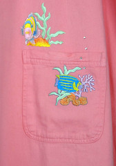 TIA Designs Pompano Beach Sz XL L Peachy Pink Dress Tunic Fish Applique Cotton
