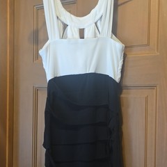 City Studio Black/White Colorblock Beaded Halter Bodycon Mini Dress S