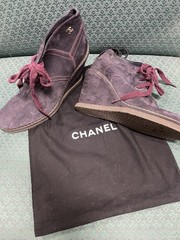 CHANEL Purple Suede Lace-Up Ankle Booties CC Logo Round Toe EU 41