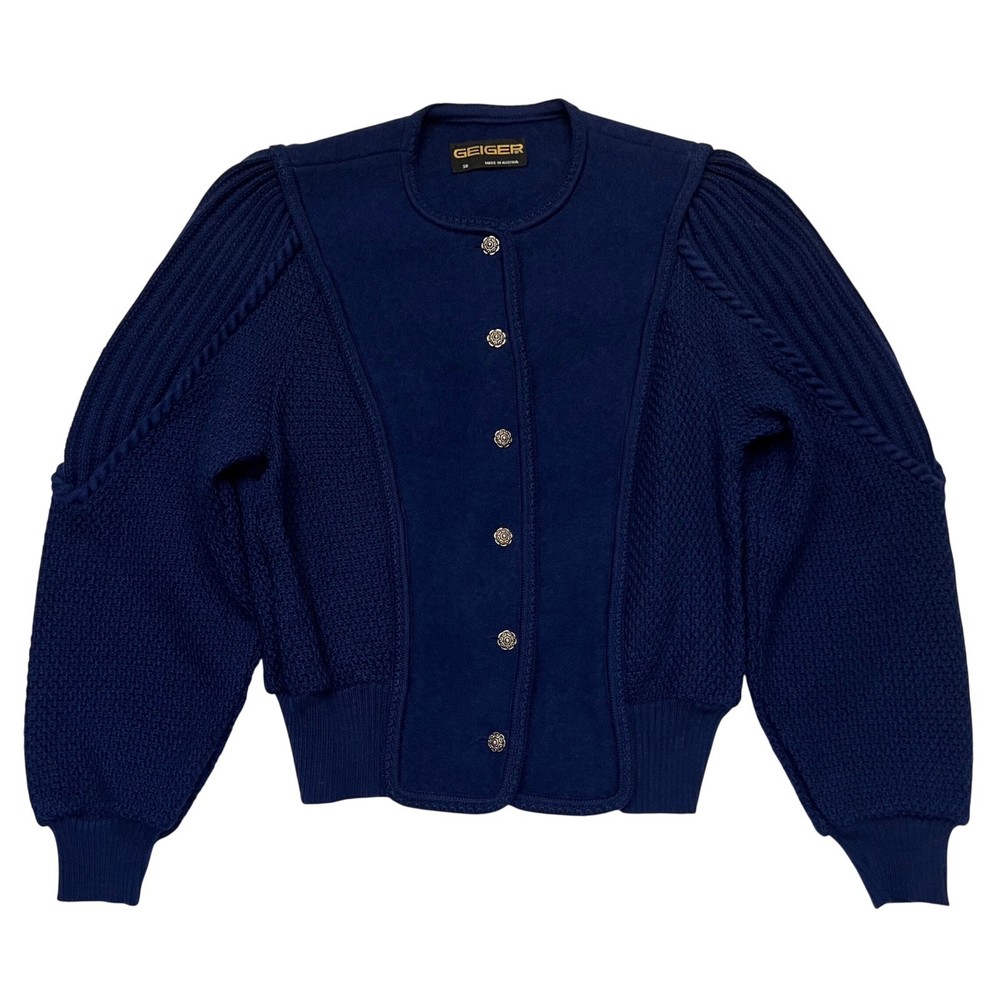 Geiger Navy Blue 100% Pure Wool Cardigan Sweater Made in Austria 38 S/M