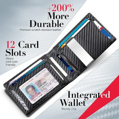 Men’s Slim PopUp Bifold Carbon Fiber Wallet, RFID Blocking, Money Clip, Men Gift