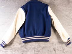 VTG Howe Varsity Letterman Jacket Size 36 Blue Wool Leather Slash Pockets READ