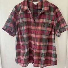 CJ Banks Women’s 1X Plus Multicolor Plaid Collared Short Sleeve Button-Up