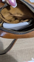 Patricia Nash Zeva Leather Crossbody Wallet Cognac Caramel Hard Case Saddle Bag