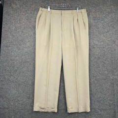 Haggar Black Label Dress Pants Mens 38×30 Beige Pleated Cuffed Straight Leg