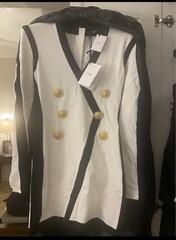 Balmain Paris Women’s Juniors S Double-Breasted Blazer Jacket White/Black