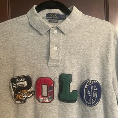 Polo Ralph Lauren Grey Polo Patch Spellout Custom Slim Fit Size M 100% Cottton
