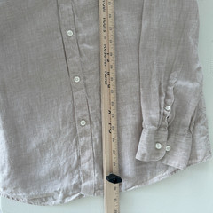 Vintage Claiborne 100% Linen Shirt Mens Large Beige Slim Fit Button Down Coastal