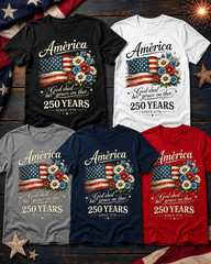 250th Anniversary Flag Floral USA Flag Patriotic 4th of July T-Shirt