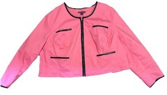 Jessica London Jacket Womens 26 Pink Cotton Blend Canvas Faux Leather Trim Zip