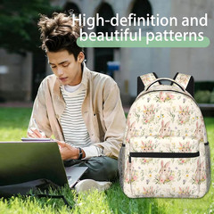 Cute Floral Bunny Backpack, Polyester Backpacks with Straps, 11.4Inx5.9Inx15.7In