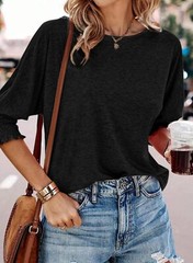 Women’s 3/4 Sleeve Crewneck T-Shirt Casual Loose Fit Soft Basic Blouse Top