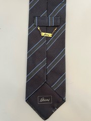 Brioni 100% Silk Tie Handmade Italy Gray Blue Striped Luxury Designer Necktie