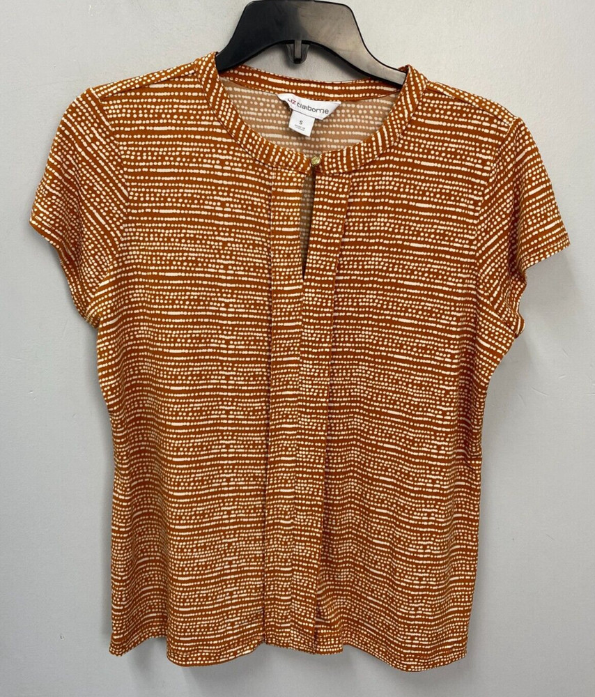 Liz Claiborne Brown and White Geometric Short Sleeve Blouse Women’s Size Small