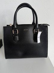 NWT ALDO Black Satchel Crossbody Shoulder Handbag Gold Hardware Zip Top