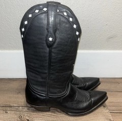 The Old Gringo Black Leather Western Diamond Star 7.5M Pointed Toe Cowboy Boots