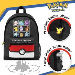 Pokemon Backpack for Kids Teens Boys Girls Pikachu 16.1x13x4.7inch, Black/Red