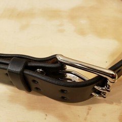 Black leather belt Lifetime warranty. Double prong. Made in the USA. #132-01