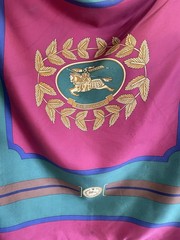 AS9# VTG BURBERRYS London Silk Scarf Prorsum Knight Logo Green Burgundy Gold