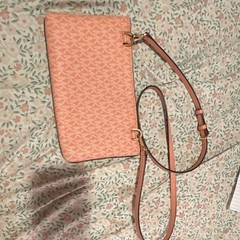 Michael Kors Pink Logo Zip Crossbody Bag, Adjustable Detachable Strap, Gold