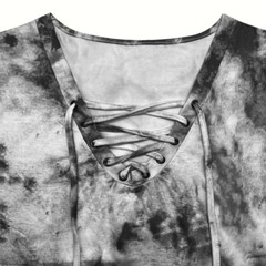 Plus Size Womens V Neck Tie Dye Tees Summer Tops Casual Lace Up Front T Shirts