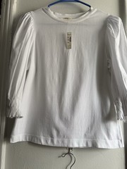 Madewell Women’s S White Solid Crew Neck 3/4 Puff Sleeve Knit Top NV971