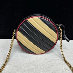 Gucci Gg Marmont Round Mini Bag Black Beige Red Calfskin (zs052026a6r)
