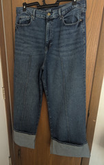 a.n.a “Highest-Rise Wide Leg” Medium Wash Denim Blue Cuff Hem Jeans-Women’s 18