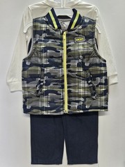 DKNY Size 3 T Set Of 3, Green- Blue Vest/ Blue Pants/ Cream Long Sleeve Print
