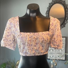 H&M Purple Floral Square Neck Crop Top