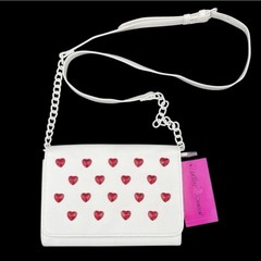 Betsey Johnson White/Red Hearts Crossbody Silver Chain Studded