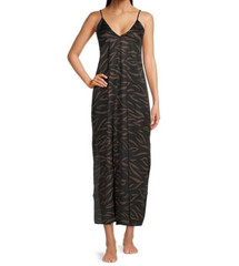 NWT Van Winkle BLACK/BROWN ZEBRA SILKY Maxi Chemise/Lounge Gown 3X POCKETS