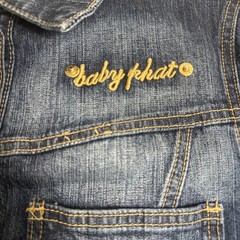Vintage Y2K Baby Phat Women’s Blue Jean Jacket Gold Embroidered Cat Logo Size M