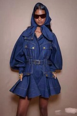 Zimmermann 2026 Spring Summer Runway Lantern Sleeve Denim Belted Puff Mini Dress