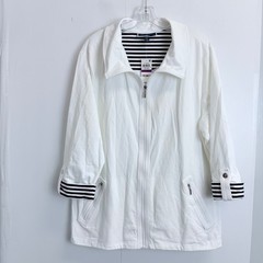 Karen Scott Sport White Zip Front Knit Jacket Nautical Striped Trim XXL NWT