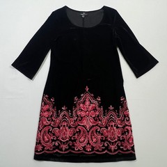 Ronni Nicole Shift Dress Velvet Paisley Embroidered Black Pink Womens 6