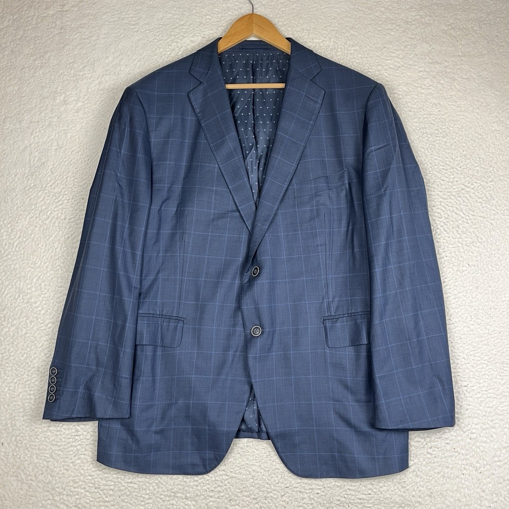Holland & Sherry Super 180’s Merino Wool Blue Plaid Masterpiece Gold Custom