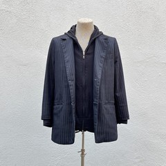 Men’s House Hause of Howe Black & Blue Striped Hoodie Blazer Jacket Size 40