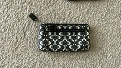 Coach Logo Wristlet Wallet Black White Gray Zip Wrist Strap Card Organizer
