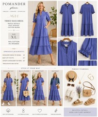 Pomander Place XL Periwinkle Blue Tiered Maxi Dress Puff Sleeve Cottagecore $148
