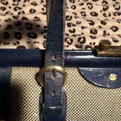 Vintage John Romain Blue & Beige Leather Handbag Purse with Brass-Tone Closure