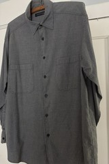 CLAIBORNE Men’s LARGE Button Down CoTToN Dress Shirt L/S Business Charcoal Check