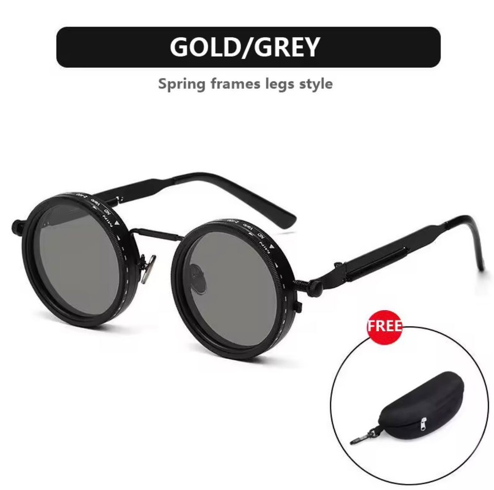 Vintage Steampunk Round Polarized Sunglasses ND9 Adjustable Dimming UV400 MensX