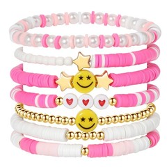 YALASOBA Preppy Bracelets Set Colorful White Gold Smile Heart Regular, Pink