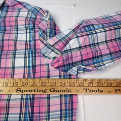 Chaps Easy Care Woven Shirt Men’s Size XL Peony Pink Plaid Stretch Classic Fit