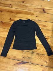 Automet Women’s Black Long Sleeve Crew Neck Stretch Gym Top Pullover Size S