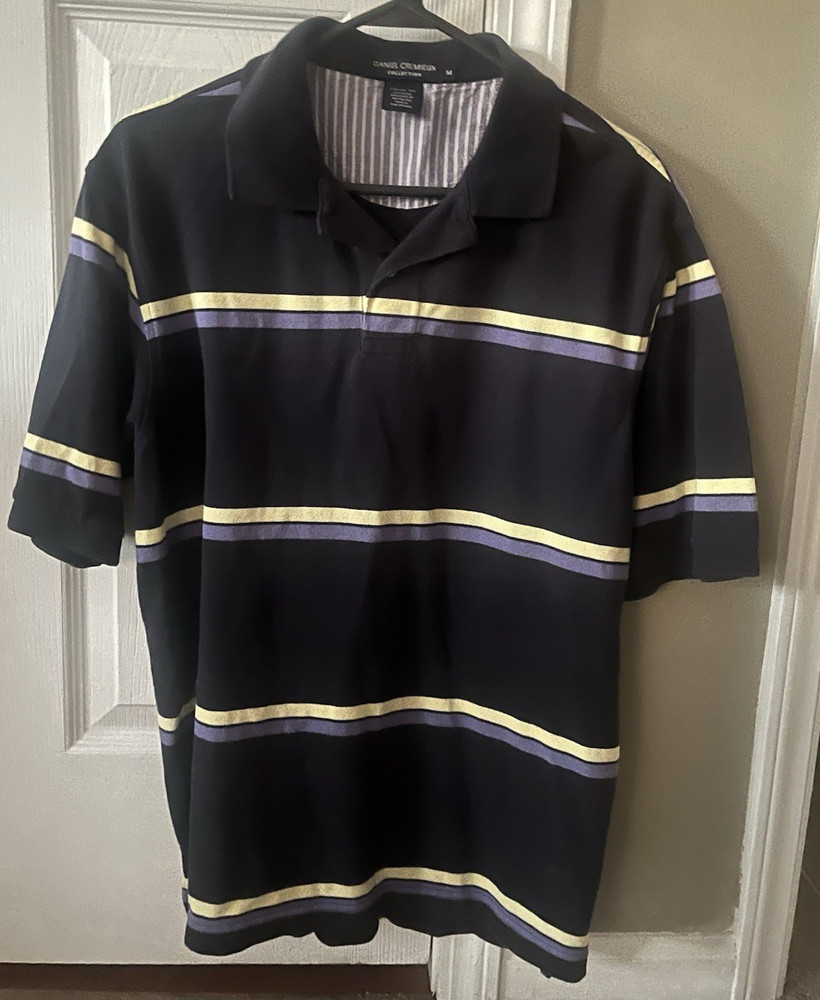 Daniel Cremieux Collection Men’s Striped Polo Shirt Black Purple Yellow Size M